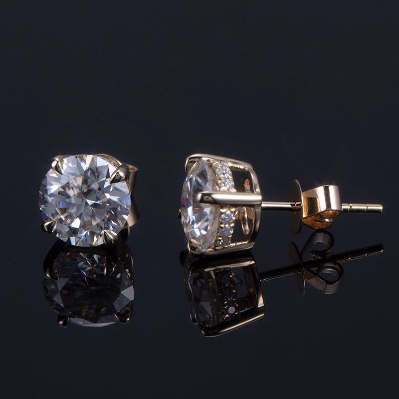Ohrringe, je 1,5 ct Hauptsteine, 18k Gold